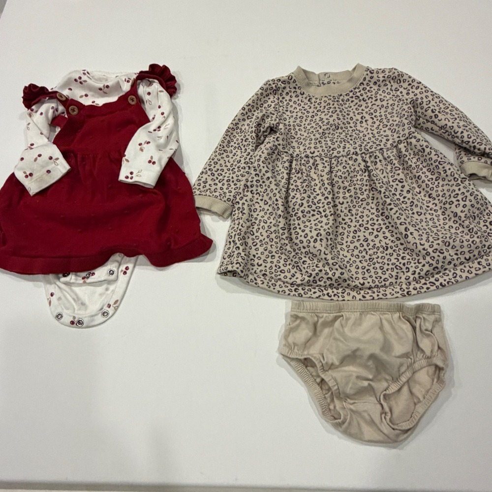 Carters Just One You Baby Girl Outfit Set 9M Red Jumper Leopard Dress Lot 2pc